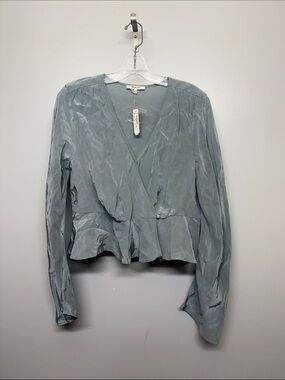 NWT Madewell Slate Blue Silky Wrap Button Blouse